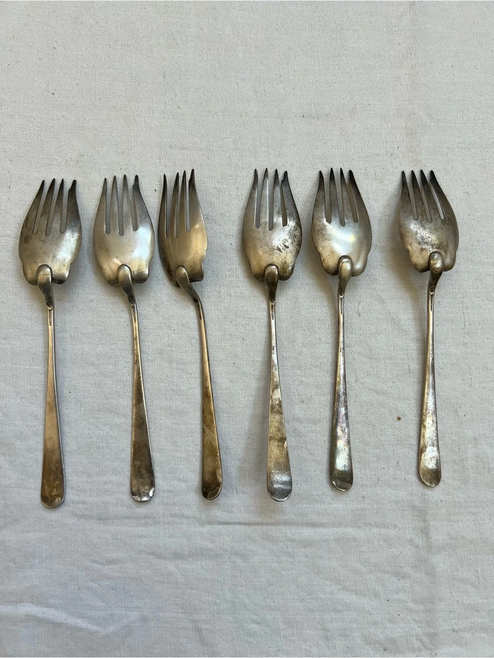6 Dolly Madison Durgin Sterling Silver Salad Fork 6 1/2" Flatware Mono Tarnished - Picture 2 of 4